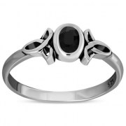 Thin Celtic Faceted Black Onyx Stone Ring, r329
